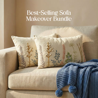 Luxury Sofa Makeover Set | Knitted Sofa Throw paired with Cushions - Twilight Slate - Set of 2