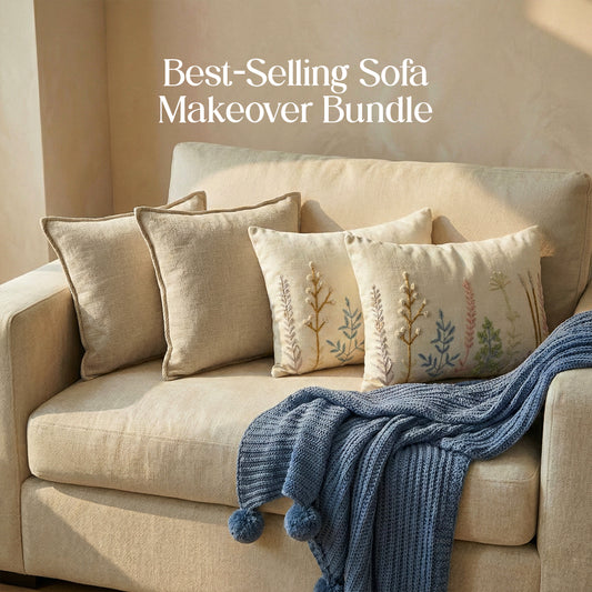Luxury Sofa Makeover Sets | Knitted Sofa Throw & Paired Cushions - Twilight Slate - Set of 4
