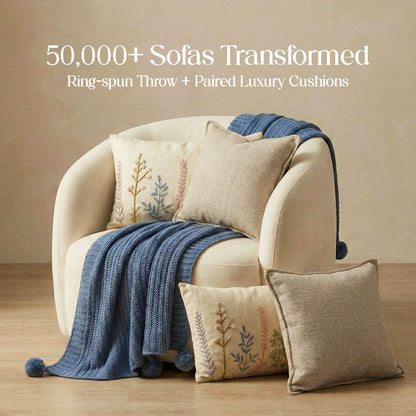 Luxury Sofa Makeover Sets | Knitted Sofa Throw & Paired Cushions - Twilight Slate - Set of 4