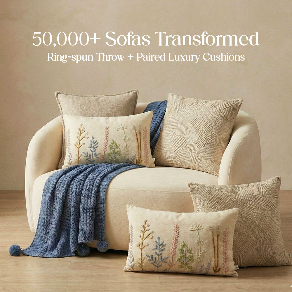 Luxury Sofa Makeover Sets | Knitted Sofa Throw & Paired Cushions - Twilight Slate - Set of 6