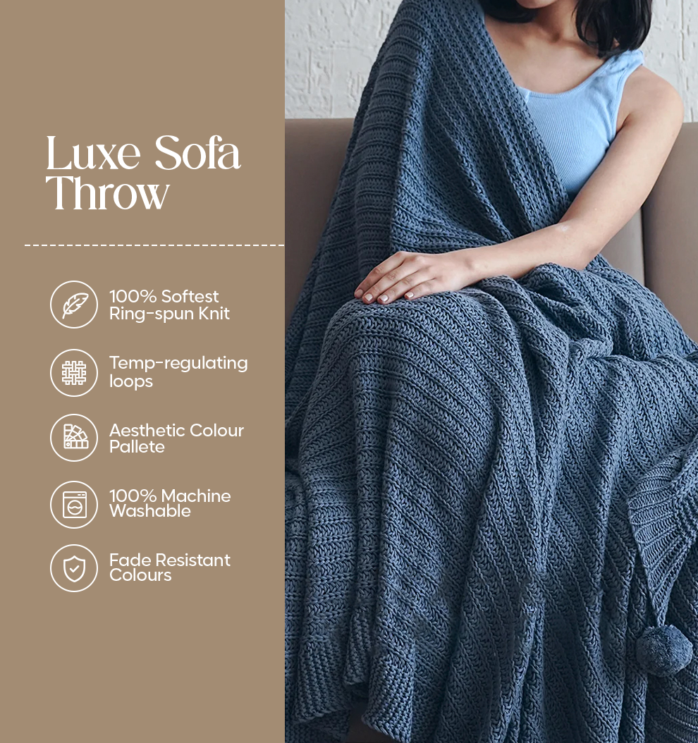 Luxury Sofa Makeover Sets | Twilight Slate Knitted Sofa Throw & Paired Cushions - Set of 6