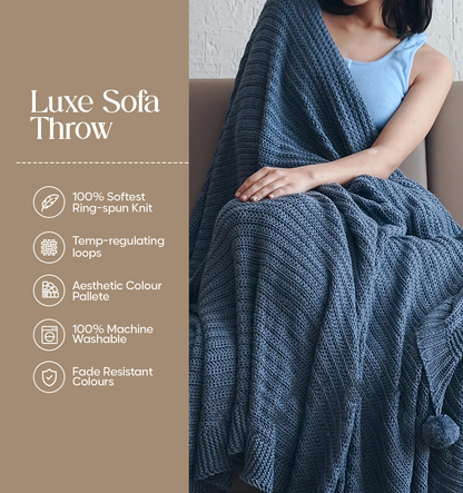 Luxury Sofa Makeover Sets | Twilight Slate Knitted Sofa Throw & Paired Cushions - Set of 6