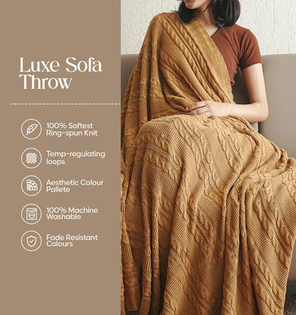 Luxury Sofa Makeover Set | Desert Sun Knitted Sofa Throw paired with Cushions - Set of 4
