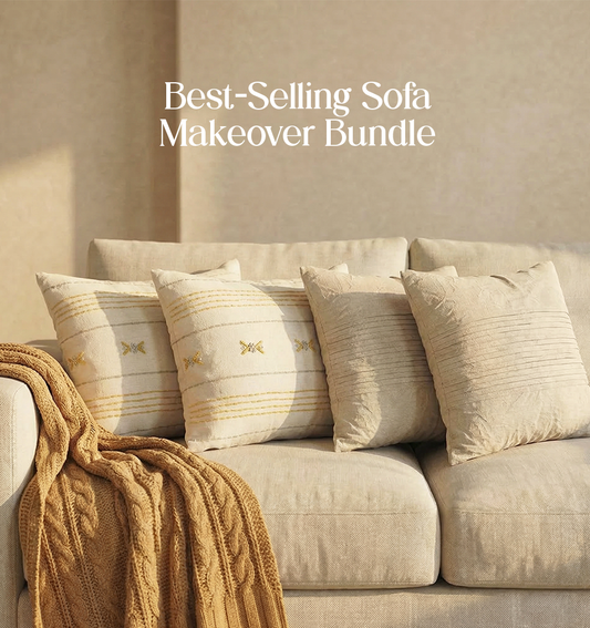 Luxury Sofa Makeover Set | Desert Sun Knitted Sofa Throw paired with Cushions - Set of 4