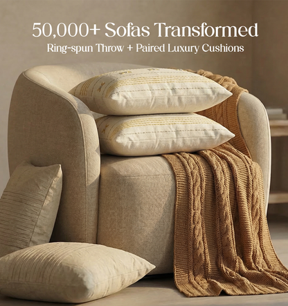 Luxury Sofa Makeover Set | Desert Sun Knitted Sofa Throw paired with Cushions - Set of 4