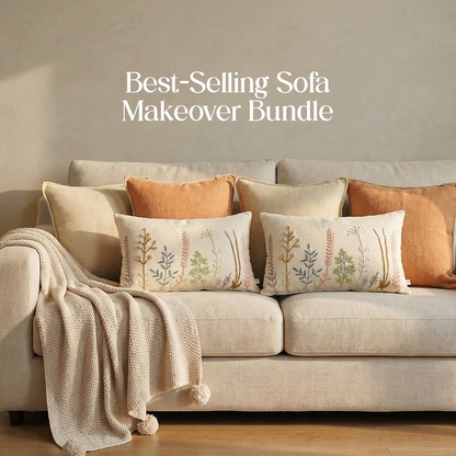 Luxury Sofa Makeover Set | Knitted Sofa Throw paired with Cushions - Celestial White - Set of 6