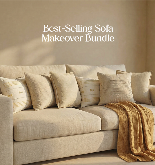 Luxury Sofa Makeover Set | Desert Sun Knitted Sofa Throw paired with Cushions - Set of 6