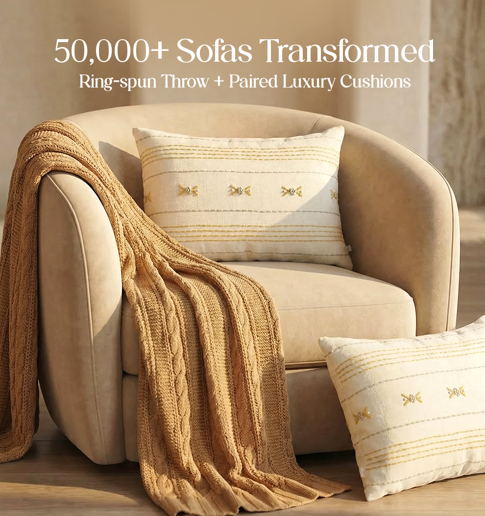 Luxury Sofa Makeover Set | Desert Sun Knitted Sofa Throw paired with Cushions - Set of 2