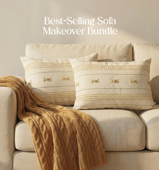Luxury Sofa Makeover Set | Desert Sun Knitted Sofa Throw paired with Cushions - Set of 2