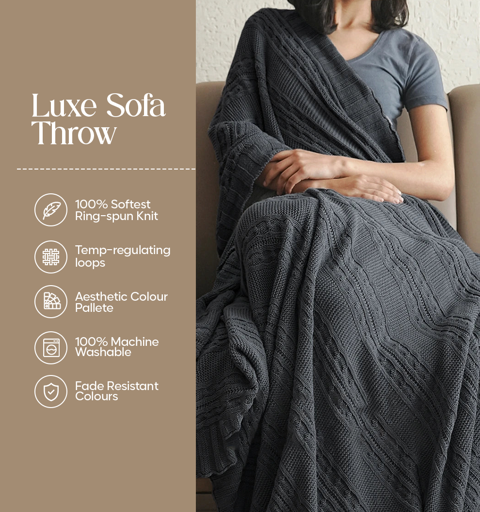 Luxury Sofa Makeover Set | Frosted Granite Knitted Sofa Throw paired with Cushions - Set of 2