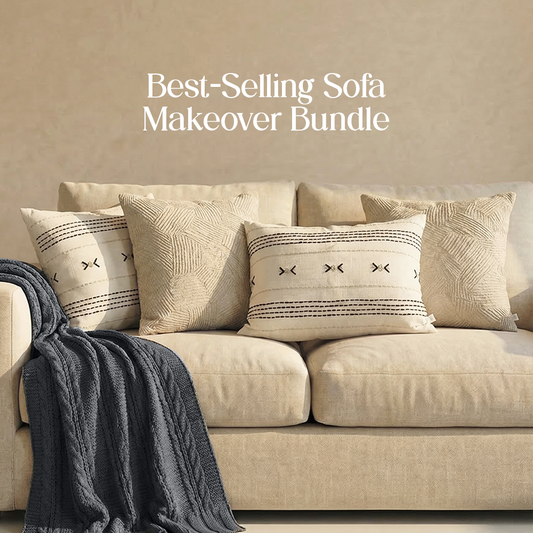 Luxury Sofa Makeover Set | Knitted Sofa Throw paired with Cushions - Frosted Granite - Set of 4