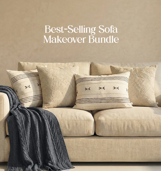 Luxury Sofa Makeover Set | Frosted Granite Knitted Sofa Throw paired with Cushions -Set of 4