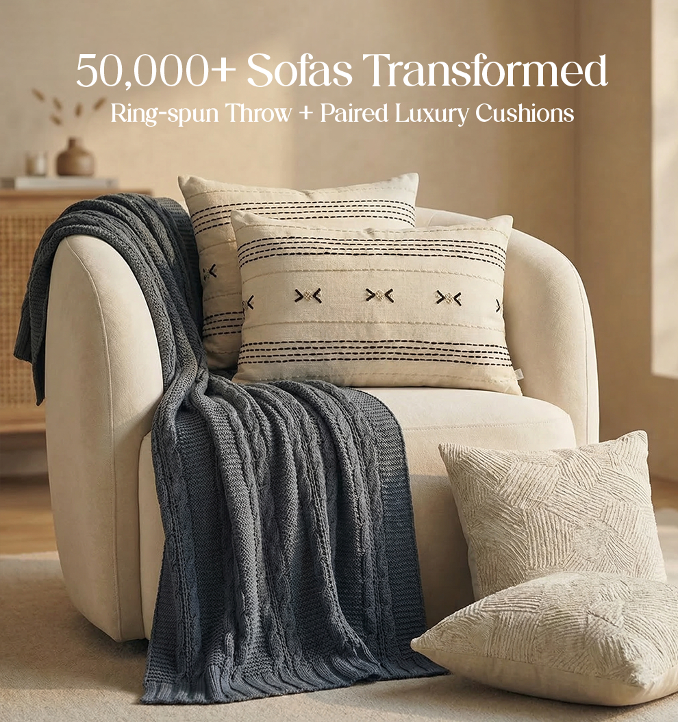Luxury Sofa Makeover Set | Frosted Granite Knitted Sofa Throw paired with Cushions -Set of 4