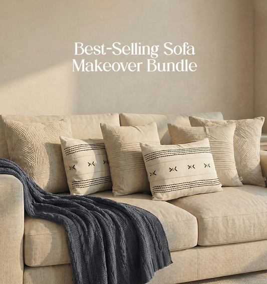 Luxury Sofa Makeover Set | Frosted Granite Knitted Sofa Throw paired with Cushions - Set of 6