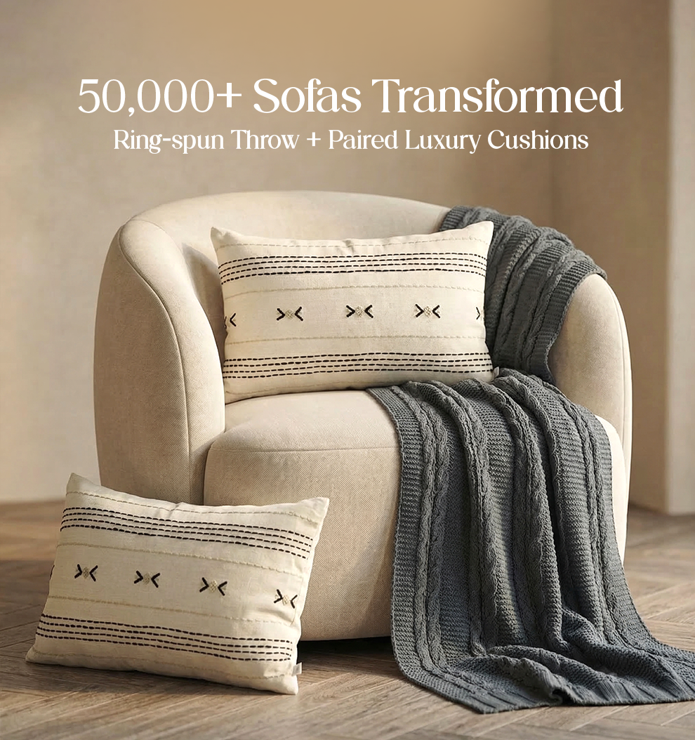 Luxury Sofa Makeover Set | Frosted Granite Knitted Sofa Throw paired with Cushions - Set of 2