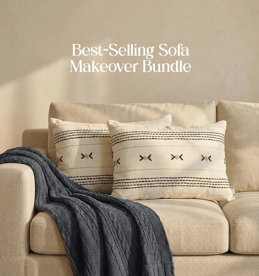 Luxury Sofa Makeover Set | Frosted Granite Knitted Sofa Throw paired with Cushions - Set of 2