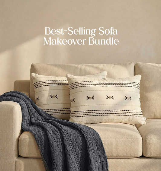 Luxury Sofa Makeover Set | Frosted Granite Knitted Sofa Throw paired with Cushions - Set of 2