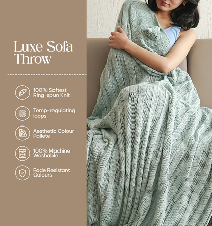 Luxury Sofa Makeover Set | Glacial Blue Knitted Sofa Throw paired with Cushions - Set of 2