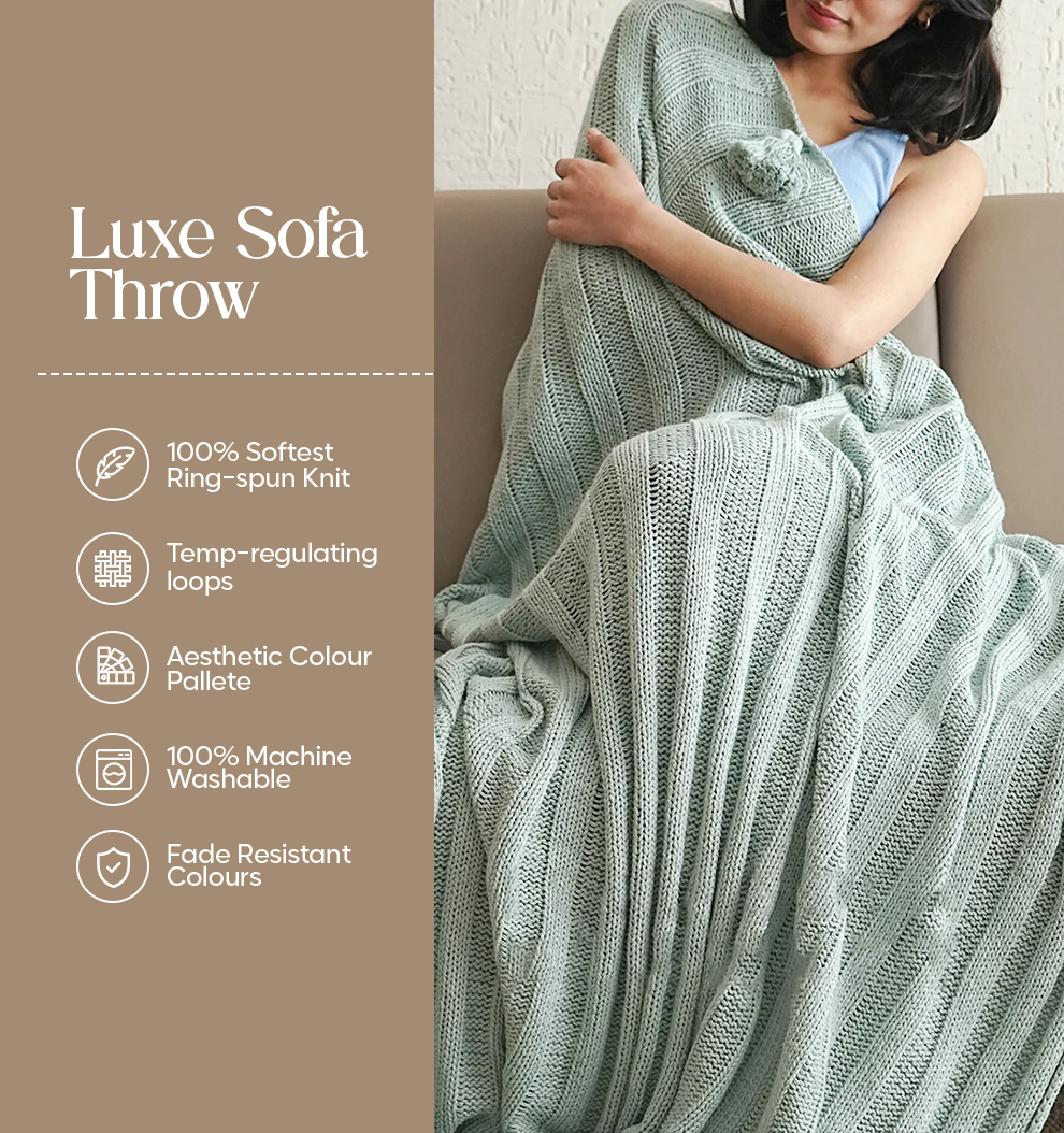 Luxury Sofa Makeover Set | Glacial Blue Knitted Sofa Throw paired with Cushions - Set of 4