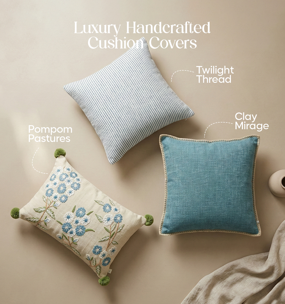 Luxury Sofa Makeover Set | Glacial Blue Knitted Sofa Throw paired with Cushions - Set of 6