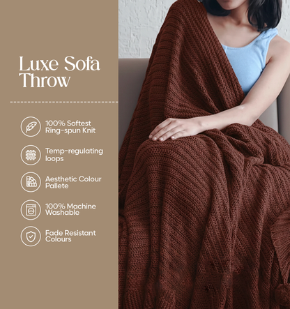 Luxury Sofa Makeover Set | Deep Mahogany Knitted Sofa Throw paired with Cushions - Set of 2