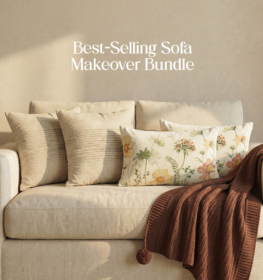 Luxury Sofa Makeover Set | Deep Mahogany Knitted Sofa Throw paired with Cushions - Set of 4