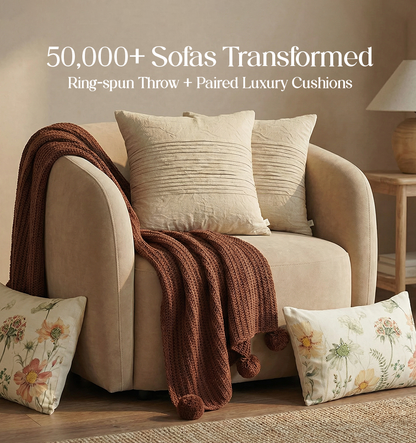 Luxury Sofa Makeover Set | Deep Mahogany Knitted Sofa Throw paired with Cushions - Set of 4