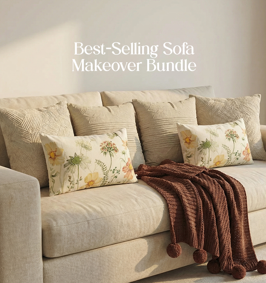 Luxury Sofa Makeover Set | Deep Mahogany Knitted Sofa Throw paired with Cushions - Set of 6