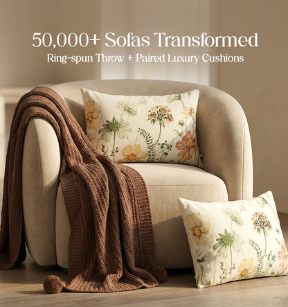Luxury Sofa Makeover Set | Deep Mahogany Knitted Sofa Throw paired with Cushions - Set of 2