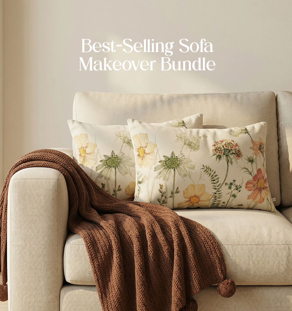 Luxury Sofa Makeover Set | Deep Mahogany Knitted Sofa Throw paired with Cushions - Set of 2