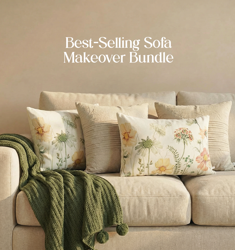 Luxury Sofa Makeover Set | Earth Olive Knitted Sofa Throw paired with Cushions - Set of 4