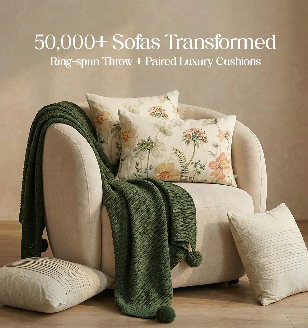 Luxury Sofa Makeover Set | Earth Olive Knitted Sofa Throw paired with Cushions - Set of 4