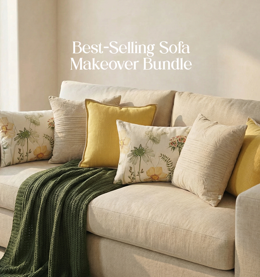 Luxury Sofa Makeover Set | Earth Olive Knitted Sofa Throw paired with Cushions - Set of 6