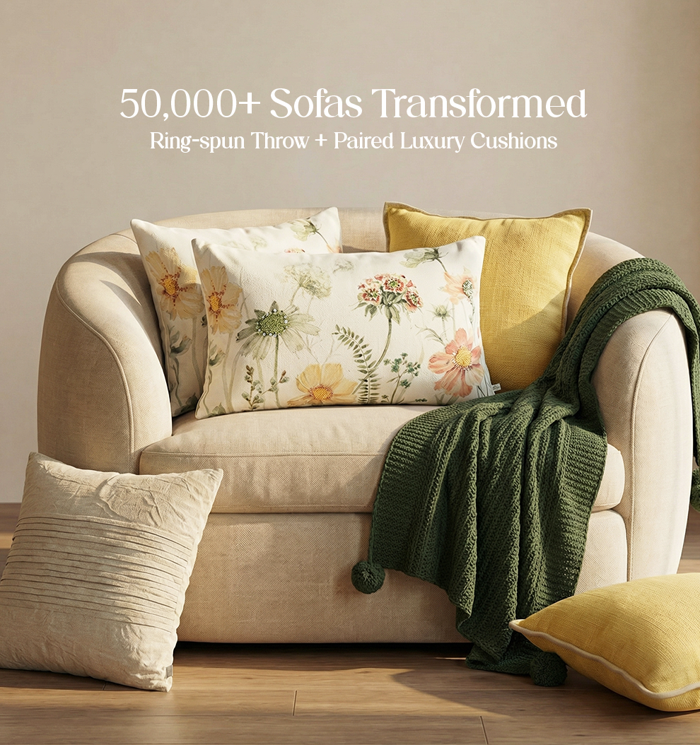 Luxury Sofa Makeover Set | Earth Olive Knitted Sofa Throw paired with Cushions - Set of 6