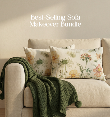 Luxury Sofa Makeover Set | Earth Olive Knitted Sofa Throw paired with Cushions - Set of 2