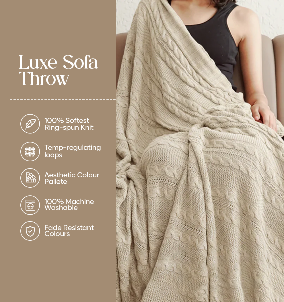 Luxury Sofa Makeover Set | Nude Meadow Knitted Sofa Throw paired with Cushions - Set of 2