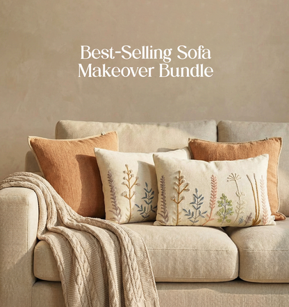 Luxury Sofa Makeover Set | Nude Meadow Knitted Sofa Throw paired with Cushions - Set of 4