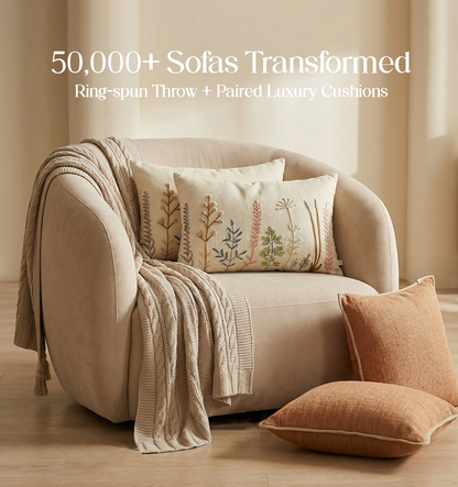 Luxury Sofa Makeover Set | Nude Meadow Knitted Sofa Throw paired with Cushions - Set of 4