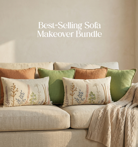 Luxury Sofa Makeover Set | Nude Meadow Knitted Sofa Throw paired with Cushions - Set of 6