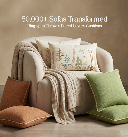 Luxury Sofa Makeover Set | Nude Meadow Knitted Sofa Throw paired with Cushions - Set of 6