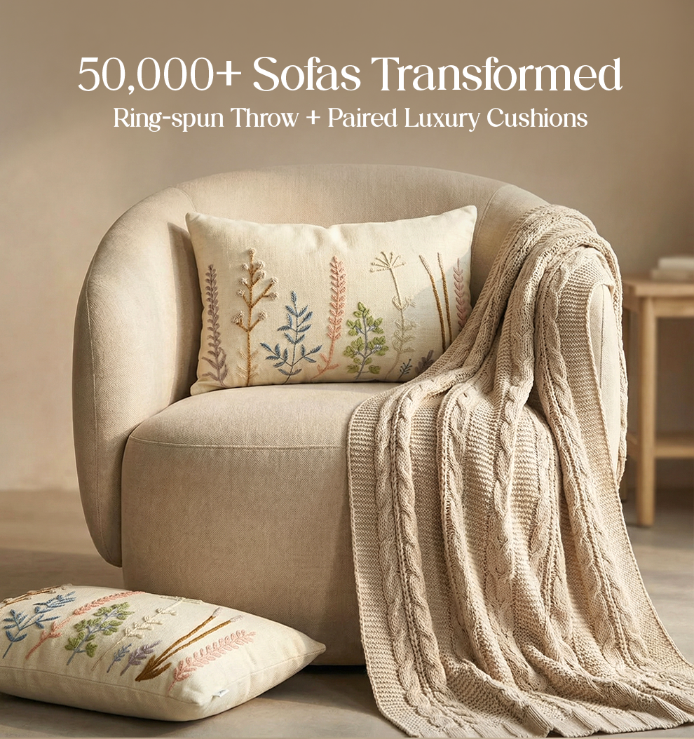 Luxury Sofa Makeover Set | Nude Meadow Knitted Sofa Throw paired with Cushions - Set of 2