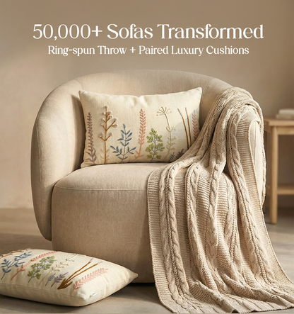 Luxury Sofa Makeover Set | Nude Meadow Knitted Sofa Throw paired with Cushions - Set of 2