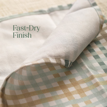 Paudha’s Signature Cotton Kitchen Towel Set with Plaid– Forest Mist - Set of 2