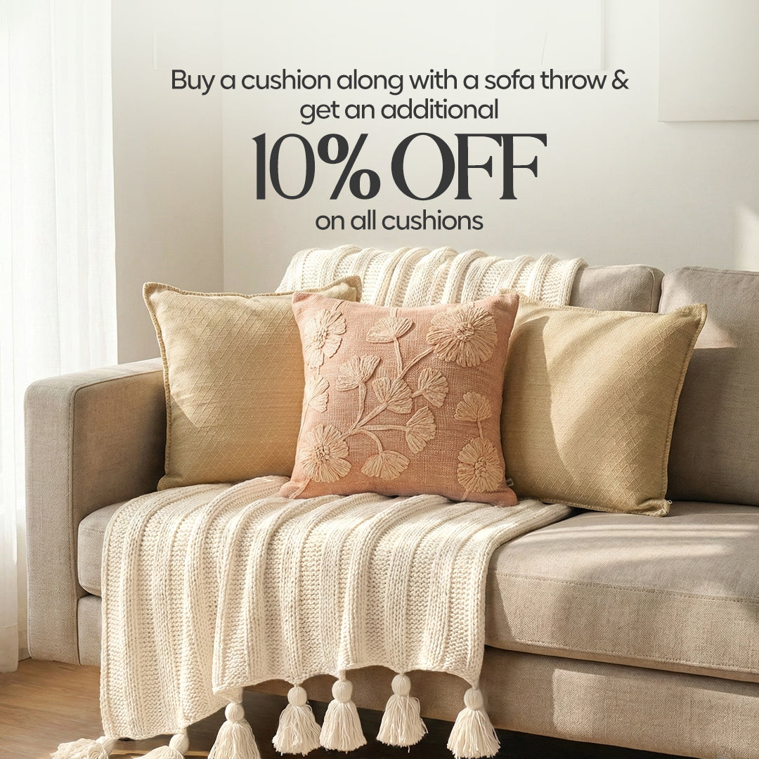 Paudha’s Exquisite All-Season Textured Threadwork High Low Cotton Breathable Knitted Sofa Throw - Seashell Ivory