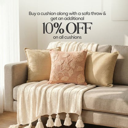 Paudha’s Exquisite All-Season Textured Threadwork High Low Cotton Breathable Knitted Sofa Throw - Seashell Ivory