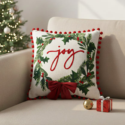 Paudha’s Handcrafted Cotton Filled Christmas Cushions – Joyful Wreath