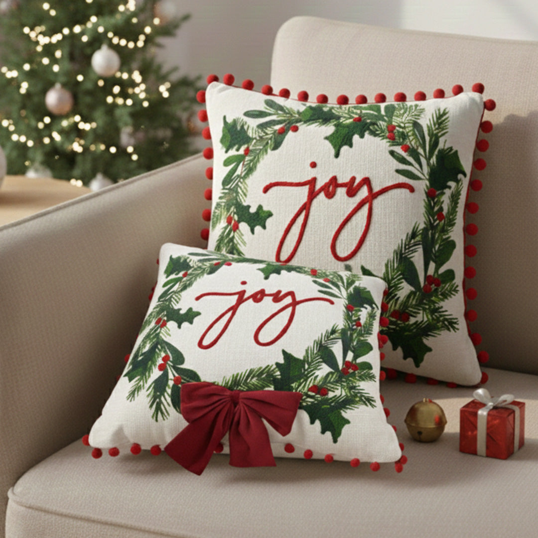 Paudha’s Handcrafted Cotton Filled Christmas Cushions – Joyful Wreath