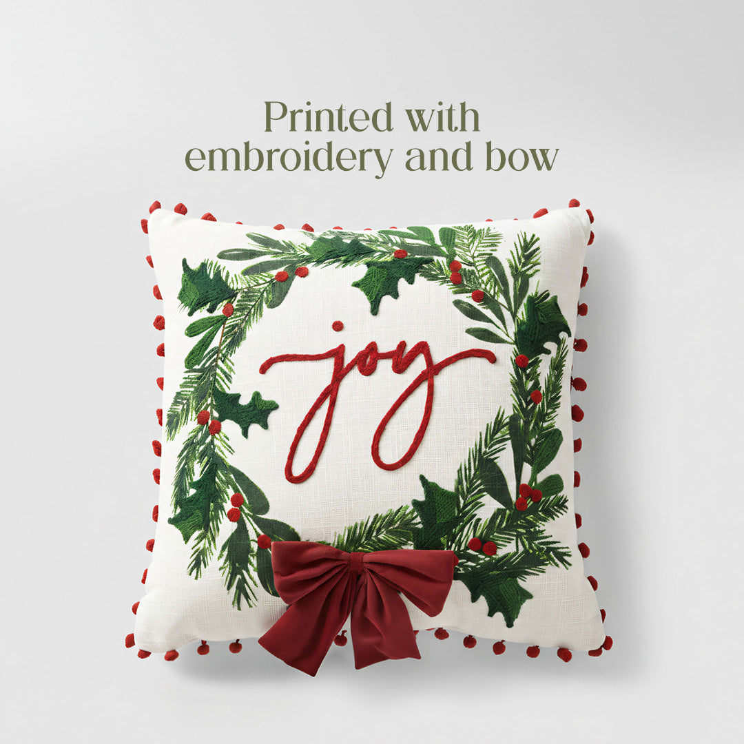 Paudha’s Handcrafted Cotton Filled Christmas Cushions – Joyful Wreath