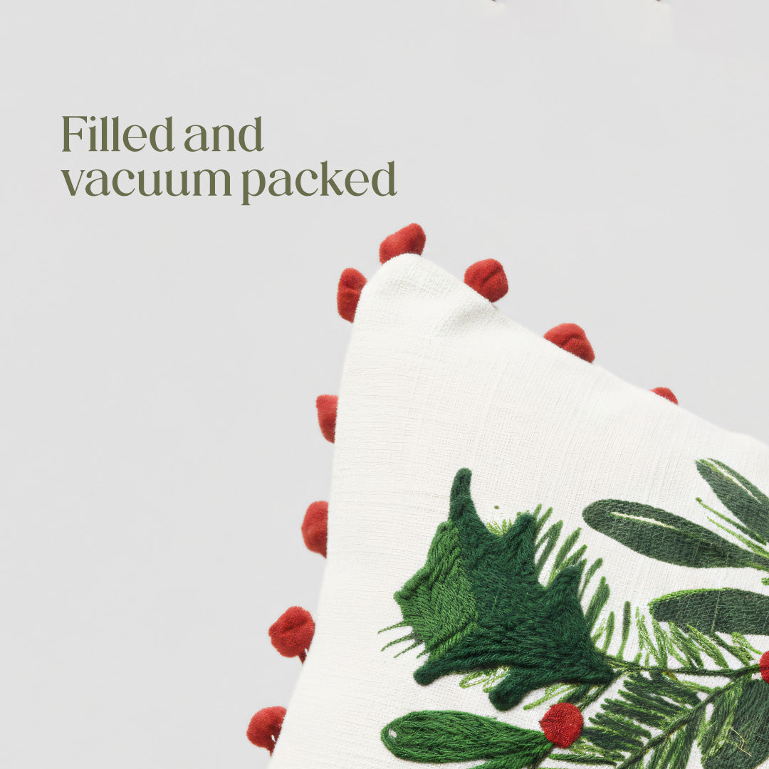 Paudha’s Handcrafted Cotton Filled Christmas Cushions – Joyful Wreath