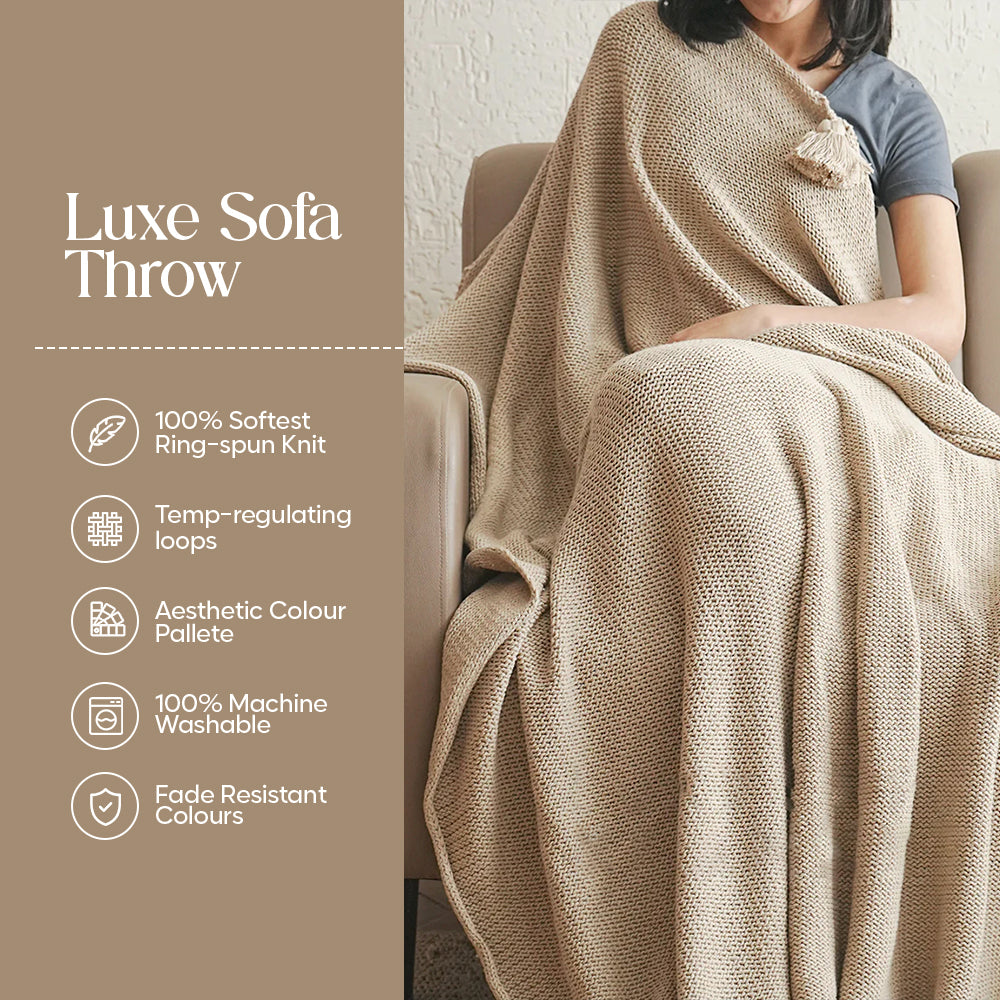 Luxury Sofa Makeover Set | Knitted Sofa Throw paired with Cushions - Ivory Cloud - Set of 2